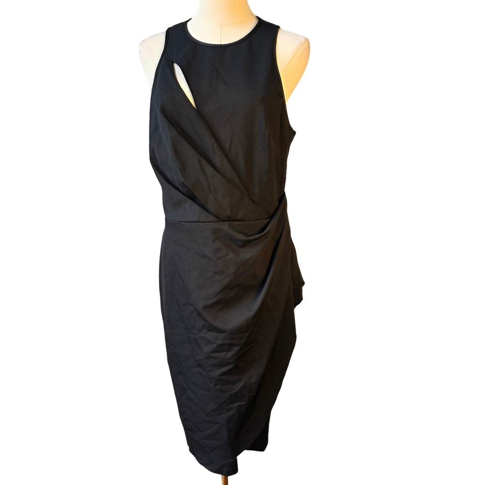 Vera Wang Black Dress Sleeveless Drape Cutout Cocktail Party Midi Size 10‎